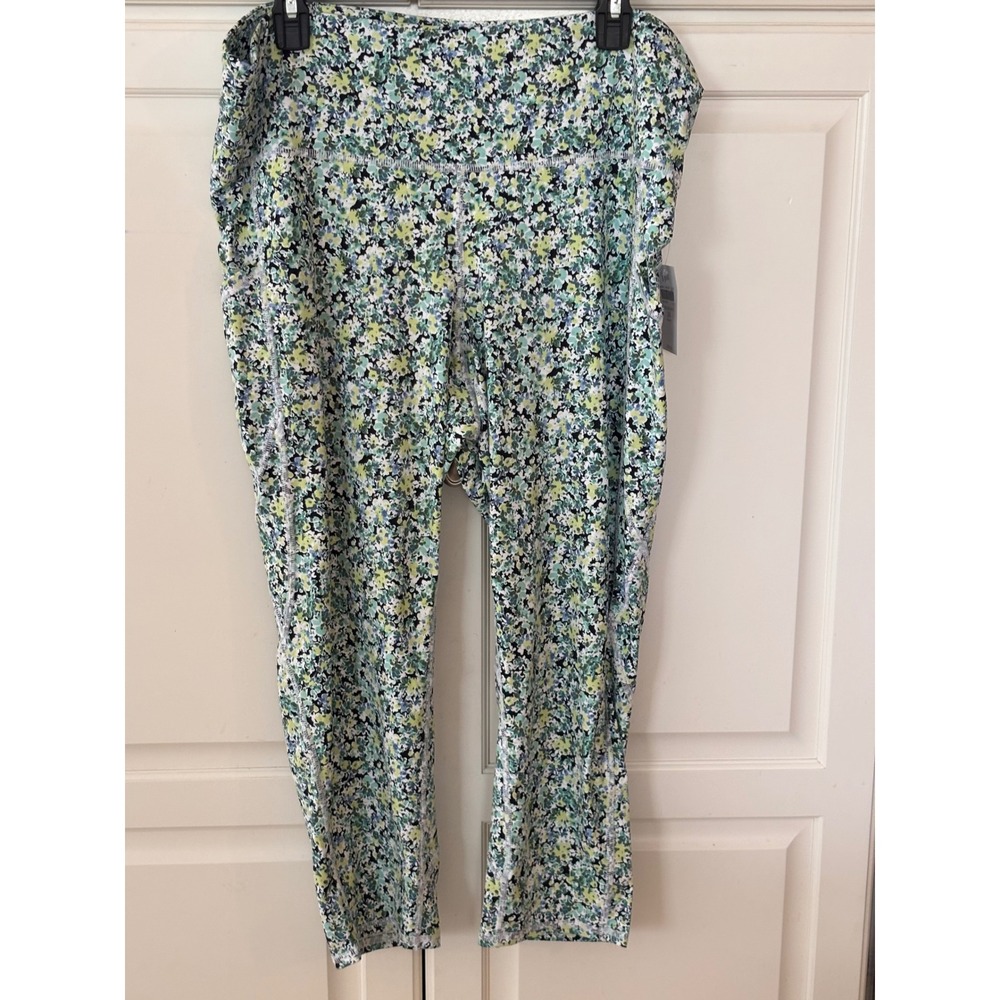 J. Jill Fit Performance High Rise 7/8 Leggings Floral Green Blue 2X NWT